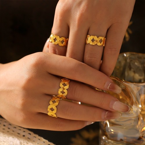 FXRT455 Tangled texture ring plated 18k gold open adjustable ring female