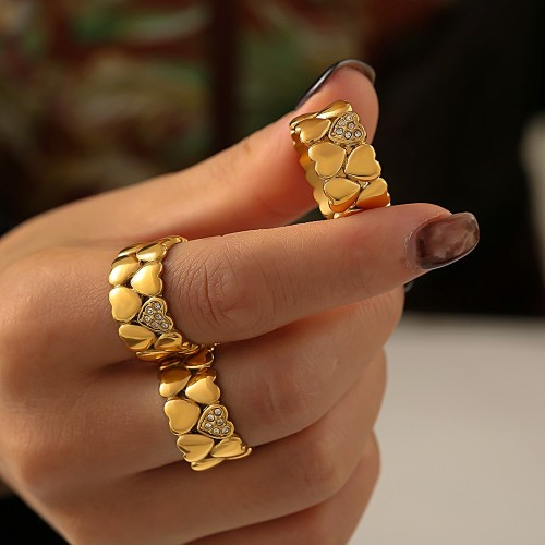FXRT429 Love ring 18K gold-plated stainless steel diamond-studded double-layer peach heart female