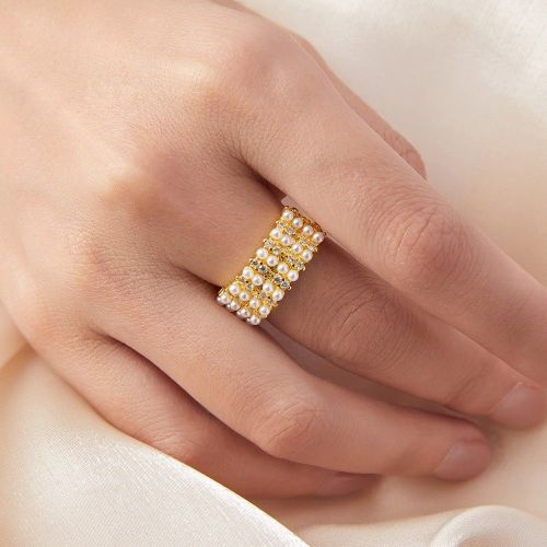 FXRT544 Hepburn style diamond ring shell bead copper material hollow open index finger ring