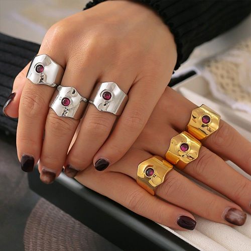 FXRT438 Geometric open adjustable stainless steel ring female inlaid zircon ring