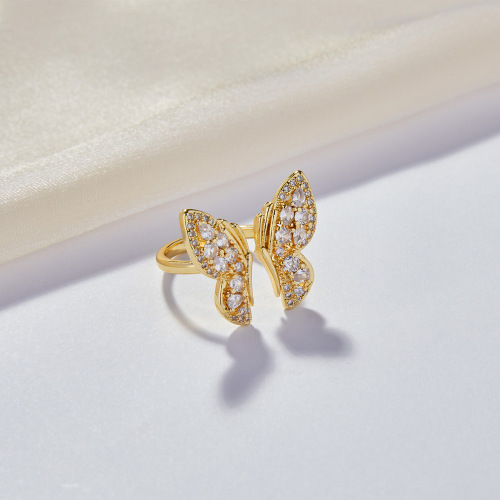FXRT566 Butterfly shape ring, geometric inlaid zircon open copper ring Ring