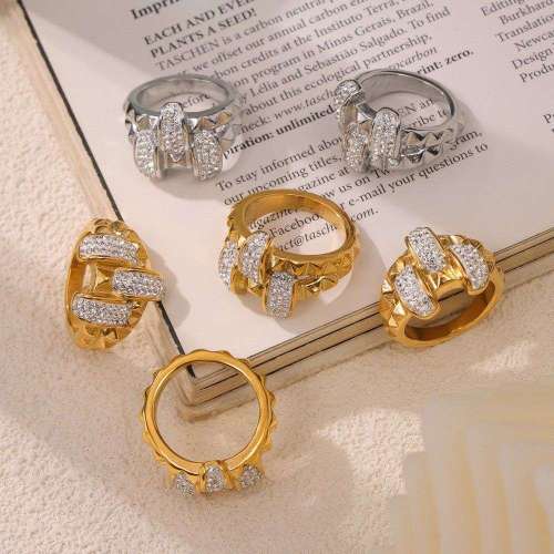 FXRT553 Gear shape double-layer ring, geometric diamond-plated gold-plated index finger ring