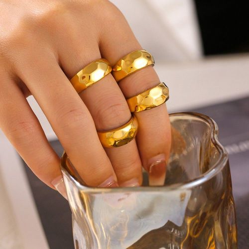 FXRT503 Irregular diamond-shaped smooth ring, 18k gold-plated jewelry