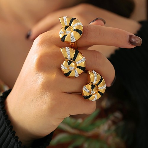 FXRT430 Conch two-color diamond ring stainless steel 18k gold-plated jewelry