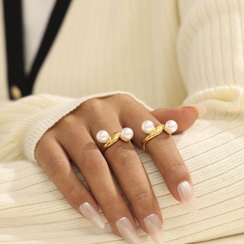 FXRT446 Geometric imitation pearl irregular open ring plated 18k real gold female