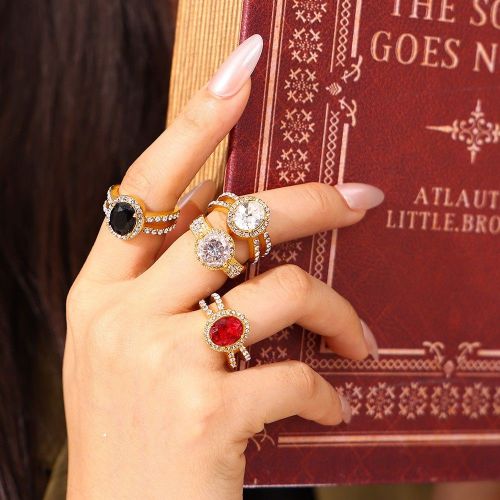FXRT473 Luxury inlaid diamond oval zircon ring 18k real gold plated