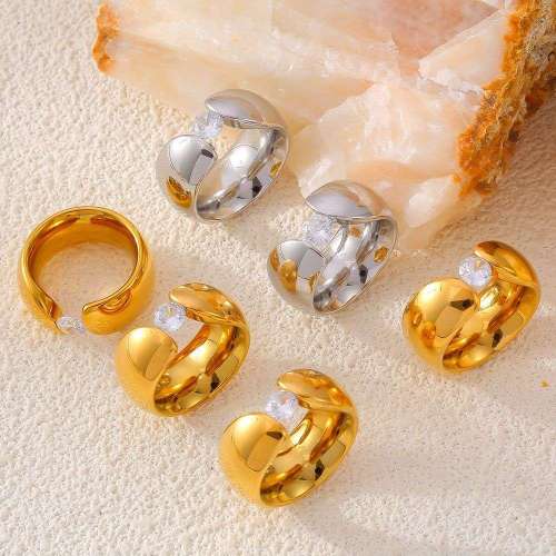 FXRT510 Wide-edge clip zircon smooth ring, 18k gold-plated jewelry