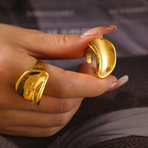 FXRT490 Curved three-dimensional ring stainless steel plated 18k gold Mirrored hand jewelry