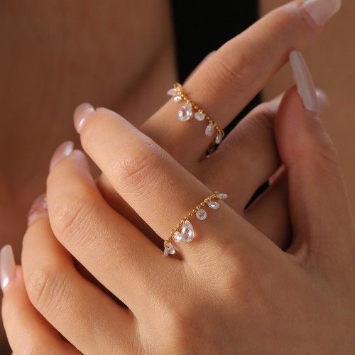 FXRT532 Rice bead chain jewelry crystal stone pendant pull buckle gold-plated ring