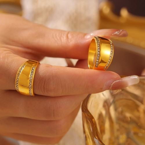 FXRT470 Smooth border diamond ring plated 18k real gold wide version hand jewelry