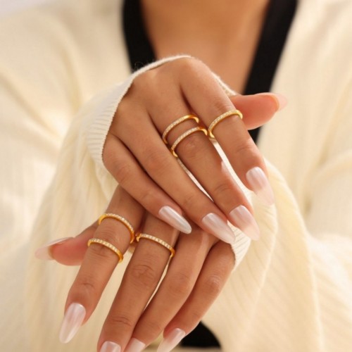 FXRT580 Zircon thin ring can be stacked jewelry 18K gold-plated PVD