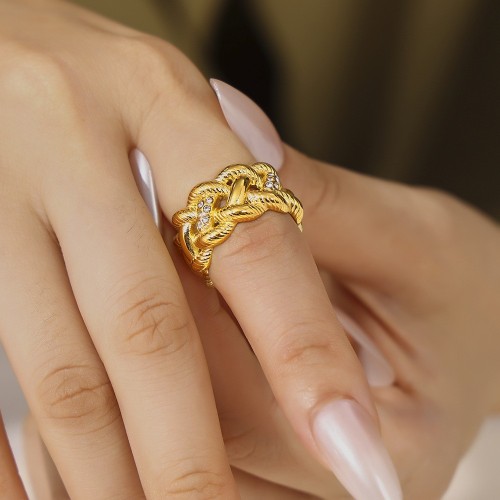 FXRT475 Vintage twisted rope inlaid diamond hollow twisted ring plated 18k