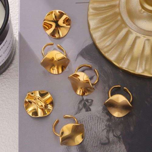 FXRT556 Geometric ring, irregular three-dimensional wrinkled texture, round plate open ring