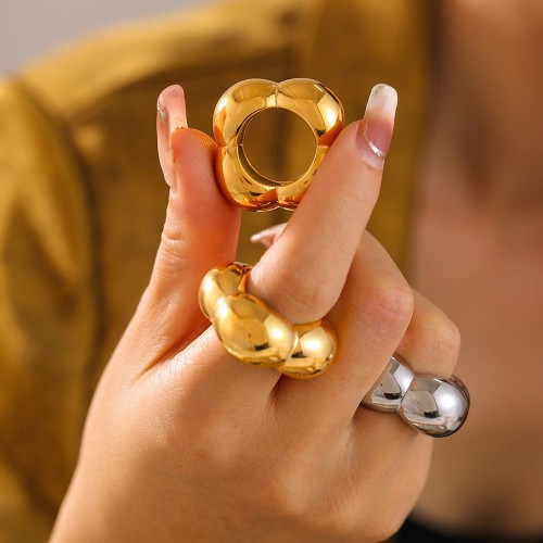 FXRT486 Hollow flower smooth geometric ring female 18k real gold stainless steel finger