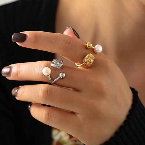 FXRT427 Double-layer love water drop glass stone ring stainless steel open hand jewelry for women