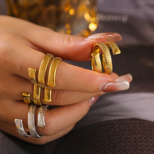 FXRT481 Geometric winding threaded ring 18k gold-plated open non-adjustable ring wholesale