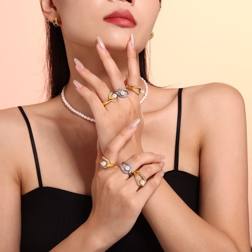 FXRT579 Imitation pearl inlaid with rhinestone index finger ring ring ring for girlfriend