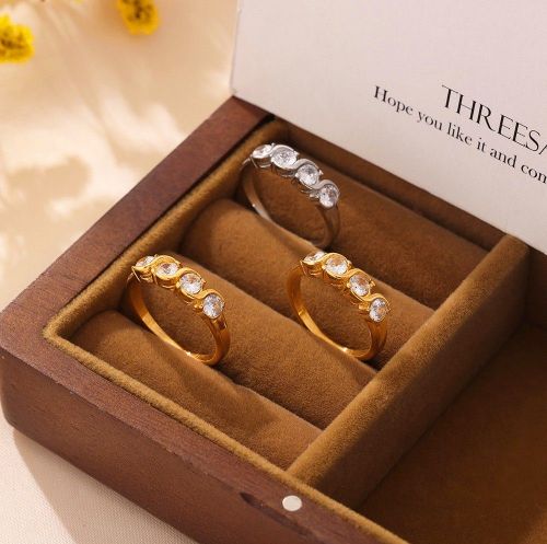 FXRT581 Inlaid single row zircon ring plated 18k real gold color-preserving stainless steel jewelry for women