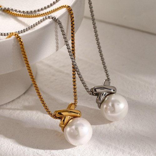 ZTNT557 18k gold stainless steel colorful large pearl pendant necklace female