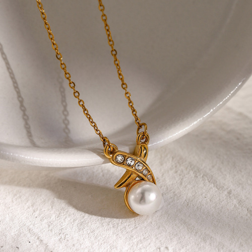 ZTNT515 18k gold stainless steel cross pearl pendant necklace for women