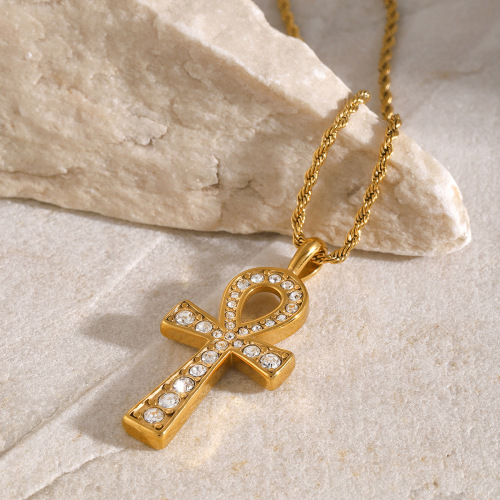 ZTNT542 18k gold stainless steel men and women rhinestone pendant cross necklace