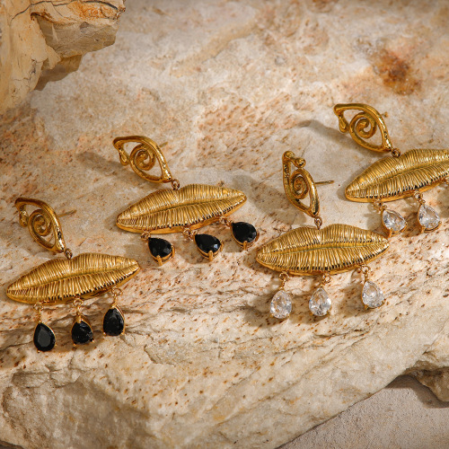 ZTNT548 18k gold stainless steel rhinestone spiral devil eye lips black water drop diamond