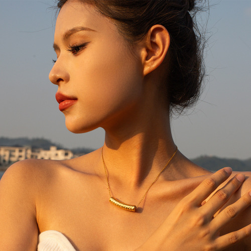 ZTNT566 18k gold stainless steel texture hollow tube pendant necklace