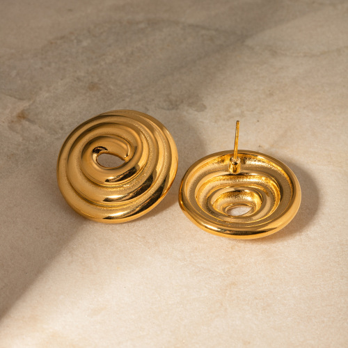 ZTET203 18k gold stainless steel threaded circle disc earrings
