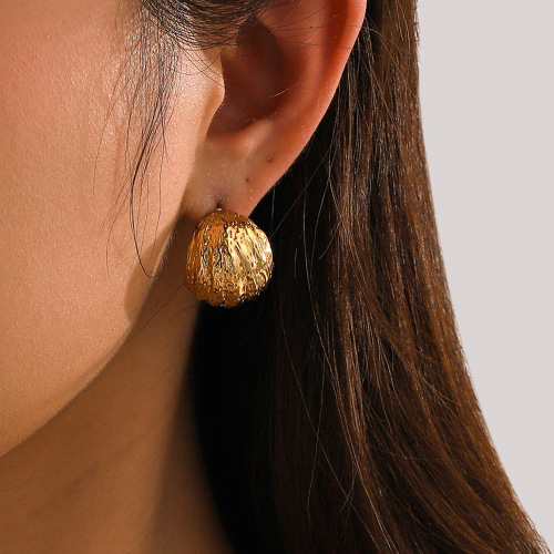 ZTET193 18k gold stainless steel chubby texture C-shaped earrings