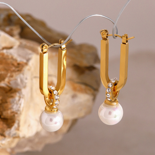 ZTET10 Jewelry stainless steel pearl earrings zircon earrings earrings 18k gold ear buckles