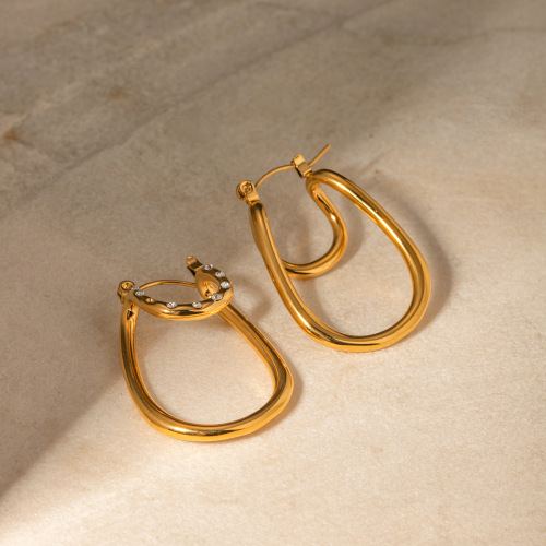 ZTET206 18k gold stainless steel white rhinestone double-layer arc earrings Earrings