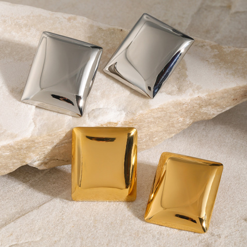 ZTET117 18k gold stainless steel geometric earrings for women rectangular smooth earrings