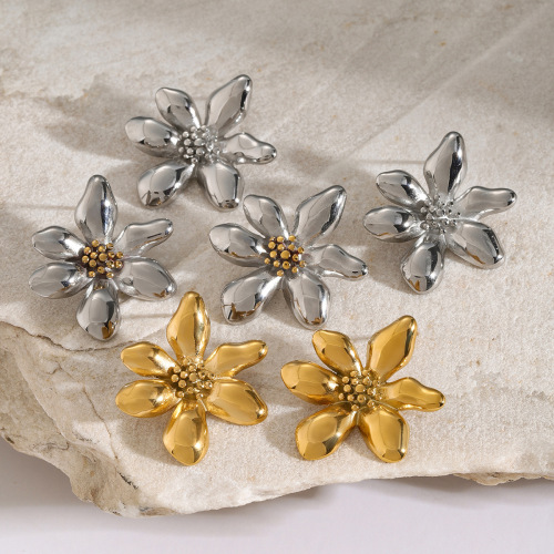 ZTET53 Contrast color stainless steel flower earrings color matching earrings ear jewelry