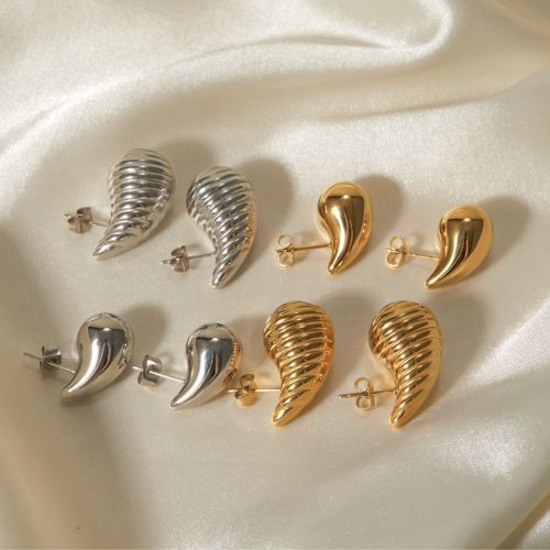 ZTET194 Women's 18k gold stainless steel striped water drop earrings water drop earrings gold