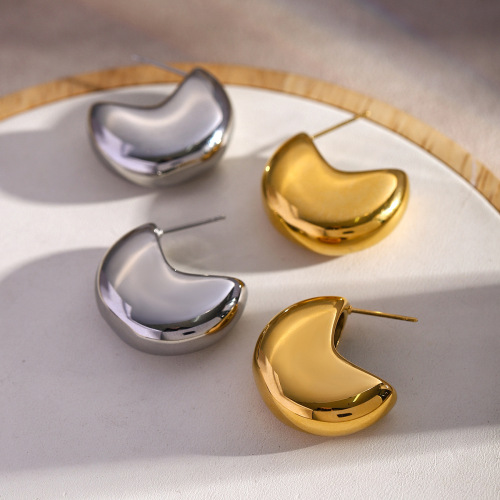 ZTET215 Steel-colored stainless steel moon earrings minimalist smooth half-moon-shaped earrings
