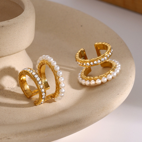 ZTET18 Double-layer pearl gold-plated ear clips earrings C-shaped earrings