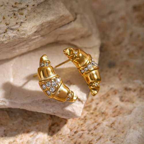 ZTET121 18k gold stainless steel earrings small lamb horn bag inlaid with white diamond earrings