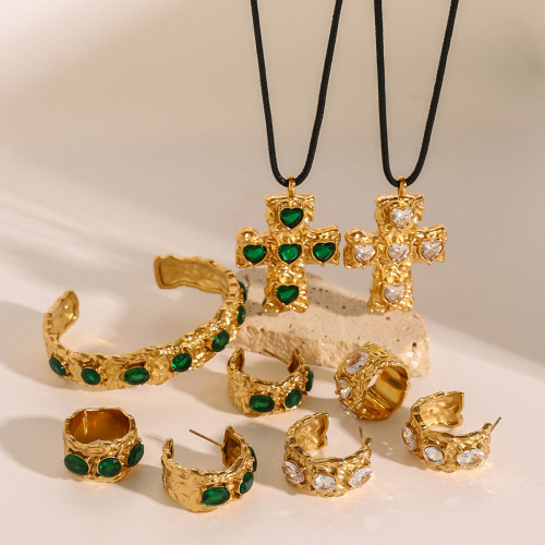 ZTET64 Zircon series necklace stainless steel earrings gold bracelet ring jewelry