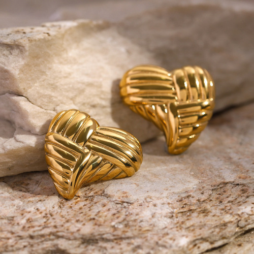 ZTET213 18k gold stainless steel textured peach heart-shaped earrings love earrings
