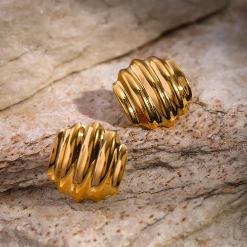 ZTET216 18k gold stainless steel earrings wrinkled texture earrings