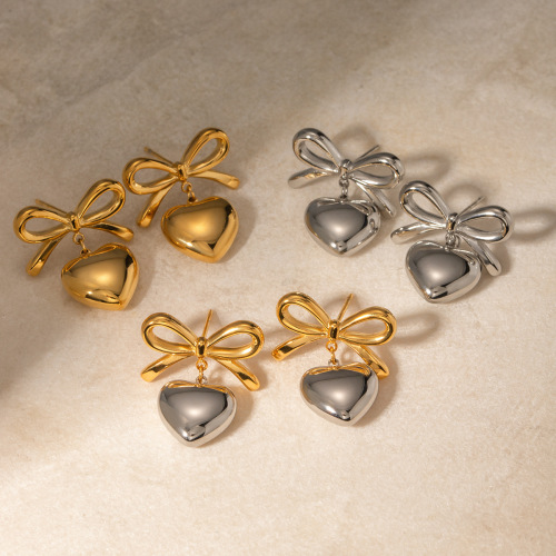 ZTET54 Stainless steel contrasting color heart earrings Earrings bow earrings