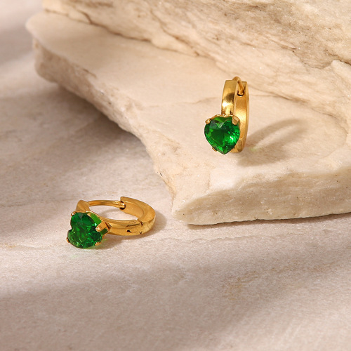 ZTET108 Earrings 18K gold stainless steel pink green zircon earrings
