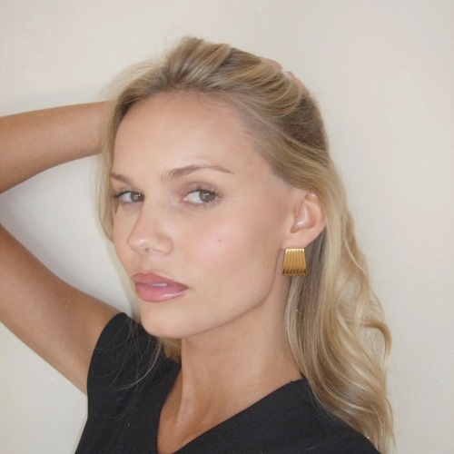 ZTET233 18k gold stainless steel striped trapezoidal earrings line titanium