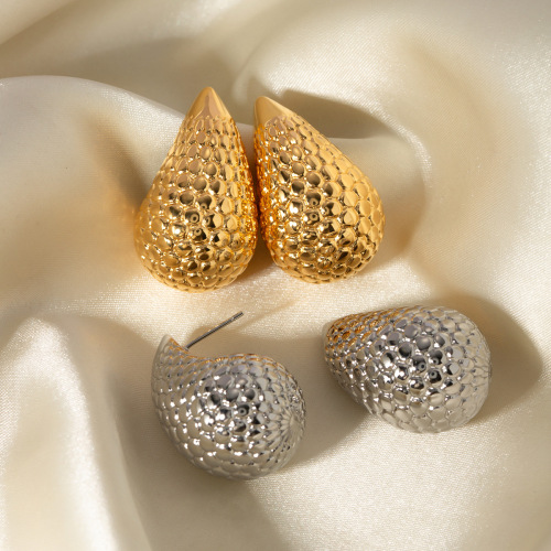 ZTET125 18k gold stainless steel textured earrings minimalist teardrop-shaped earrings