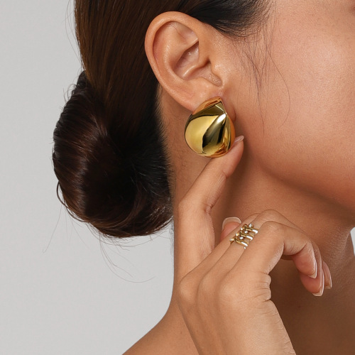 ZTET42 18k gold stainless steel fan-shaped convex polished earrings female wholesale