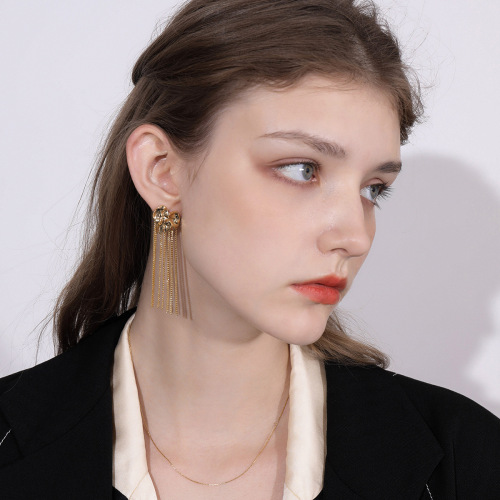 ZTET165 18k gold stainless steel hammered love tassel earrings
