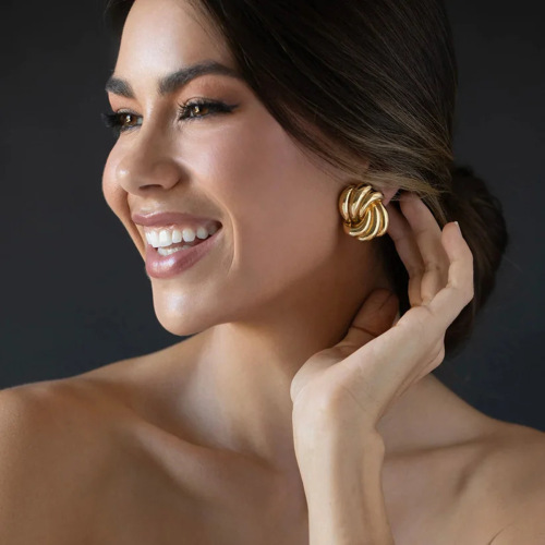 ZTET123 1 8k gold stainless steel wave earrings wave bar earrings