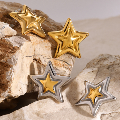 ZTET15 Color matching five-pointed star earrings concave and convex earrings star earrings