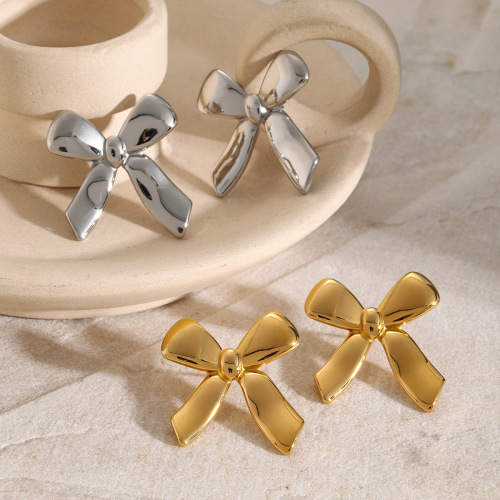 ZTET149 18k gold stainless steel earrings smooth bow earrings
