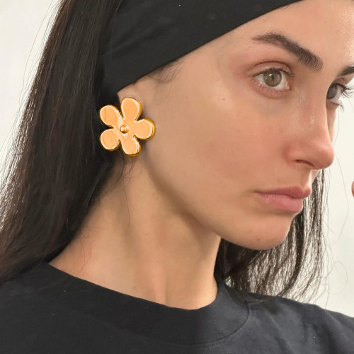 ZTET94 18k gold stainless steel smooth flower earrings flower earrings